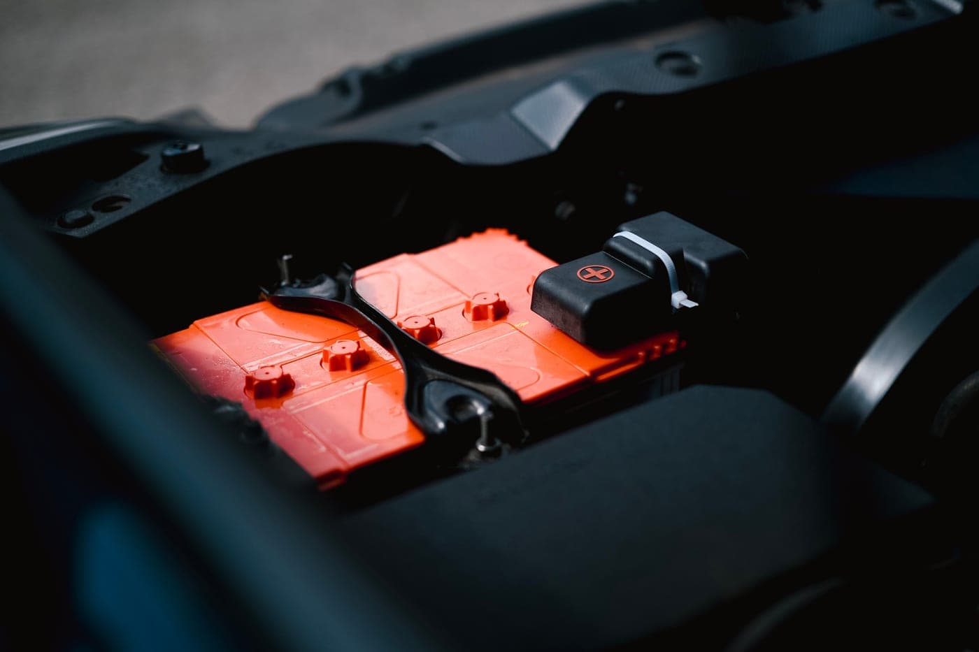 Battery terminals photographed close up